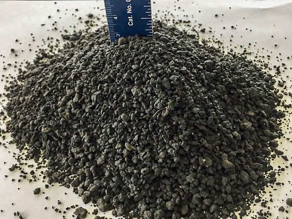 A close-up view of the biosolids product.