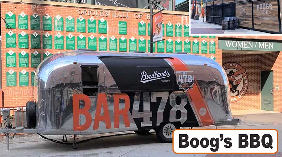 Boog's BBQ's vintage airstream mobile bar at Oriole Park at Camden Yards.