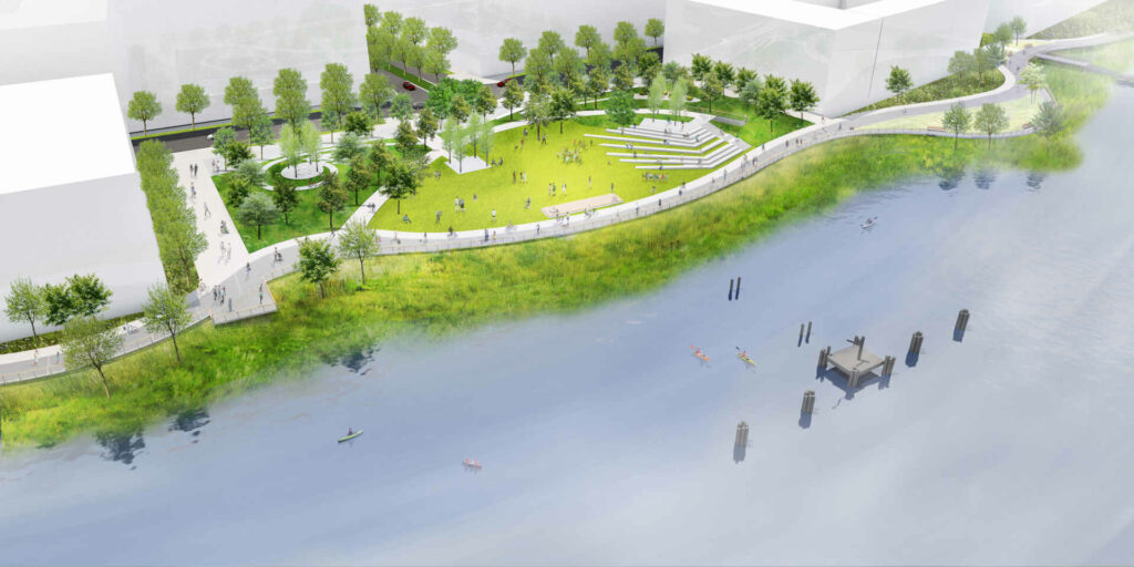 Renderings of the Riverfront East project along the Christina River in Wilmington | Riverfront Development Corporation of Delaware.