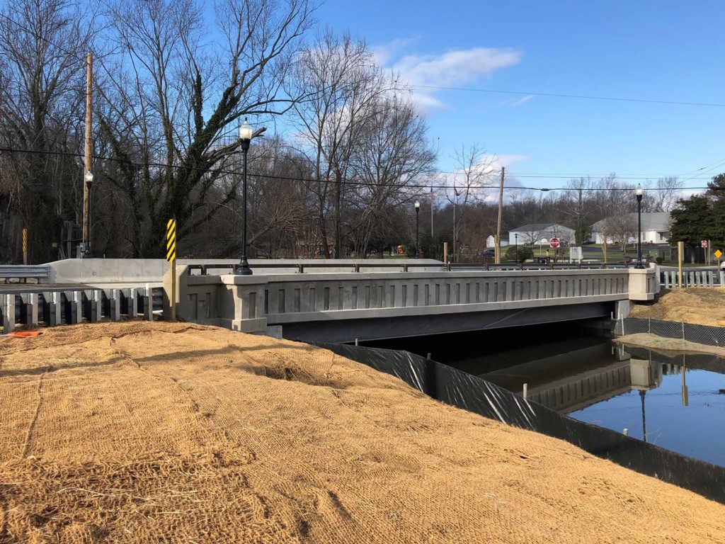 The new MD 213 bridge over Old Mill Stream Branch in Centreville, MD.