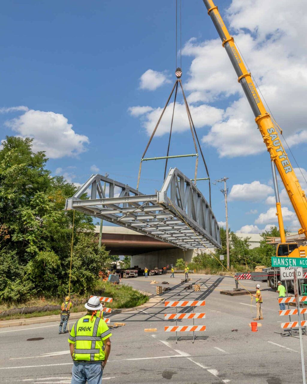 Erecting the truss extension for Chester Valley Trail.