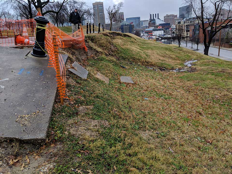 Slope failure in Federal Hill in Baltimore, MD