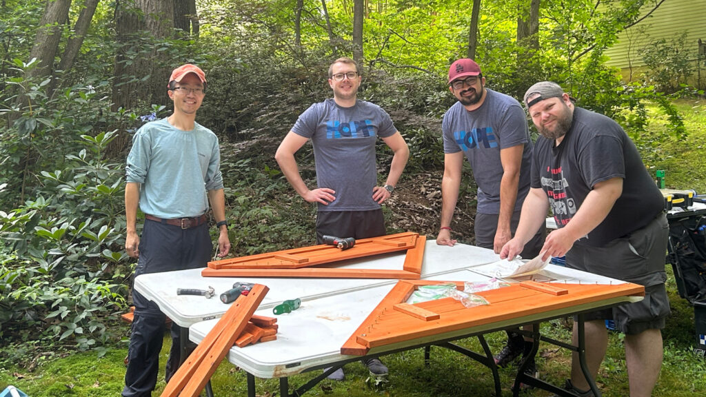 Assembling the tower for the playset