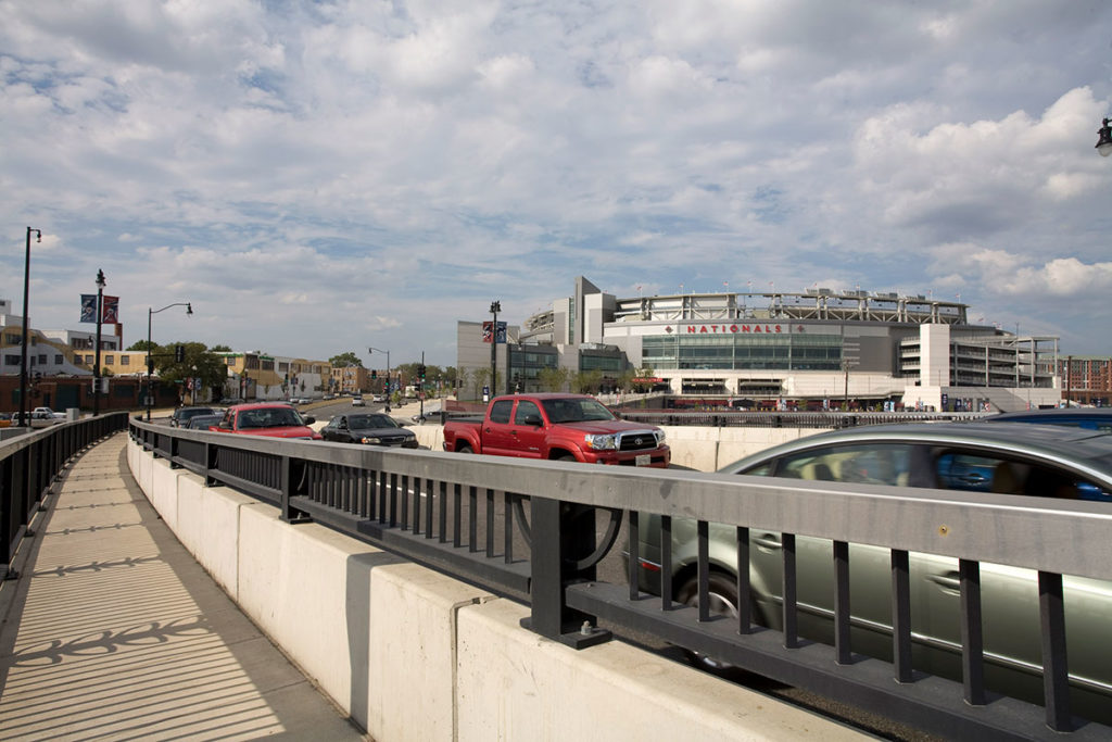 Traffic on the Frederick Douglass Memorial Bridge in Washington, DC.