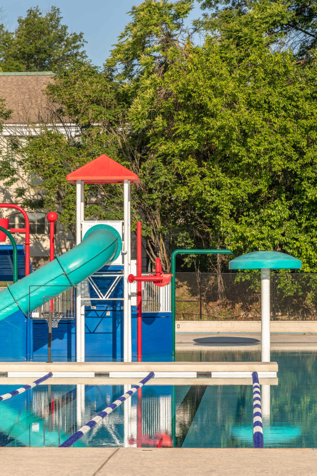 a swimming pool with a slide.