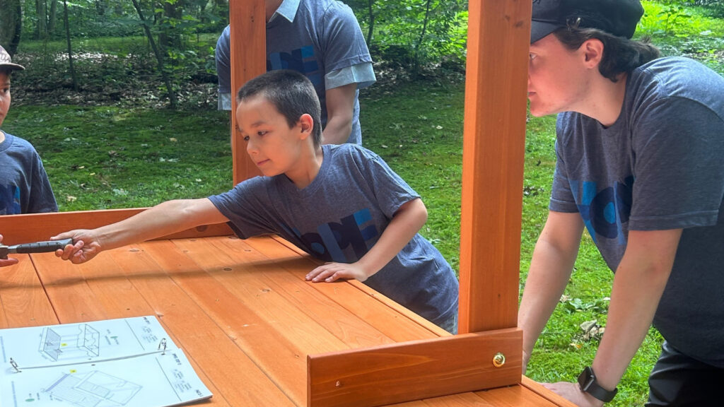 Francisco assembling the playset