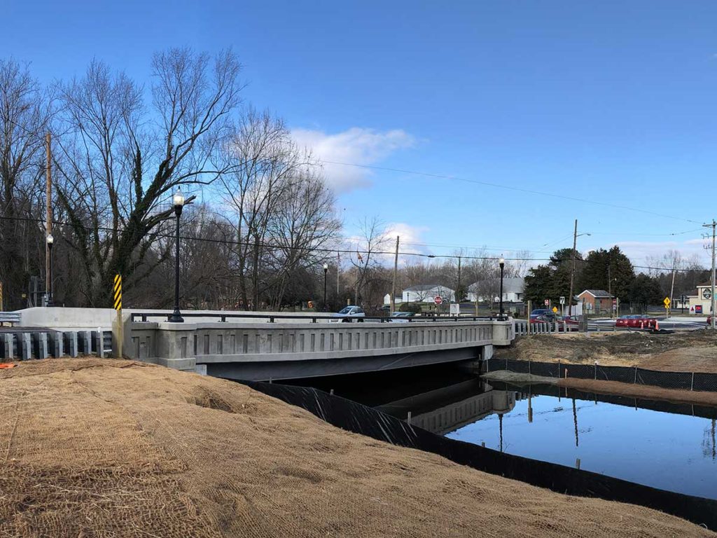 The new MD 213 bridge over Old Mill Stream Branch in Centreville, MD.