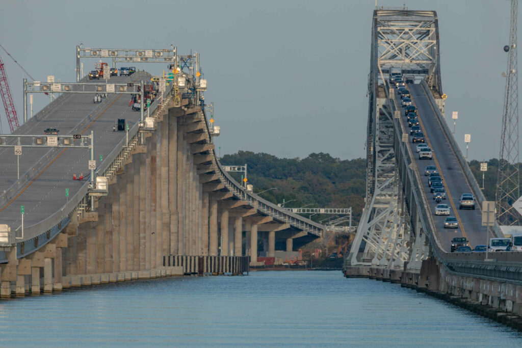 The Governor Harry W. Nice/Thomas “Mac” Middleton Bridge carrying traffic