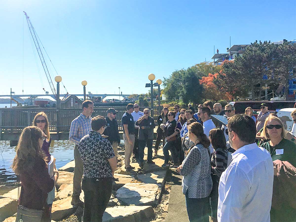 Historical stones excavated from a waterfront development site now being used to create a temporary cost-effective bulkhead.